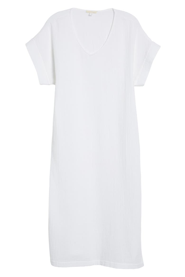 V-Neck Cotton Midi Dress, Alternate, color, WHITE