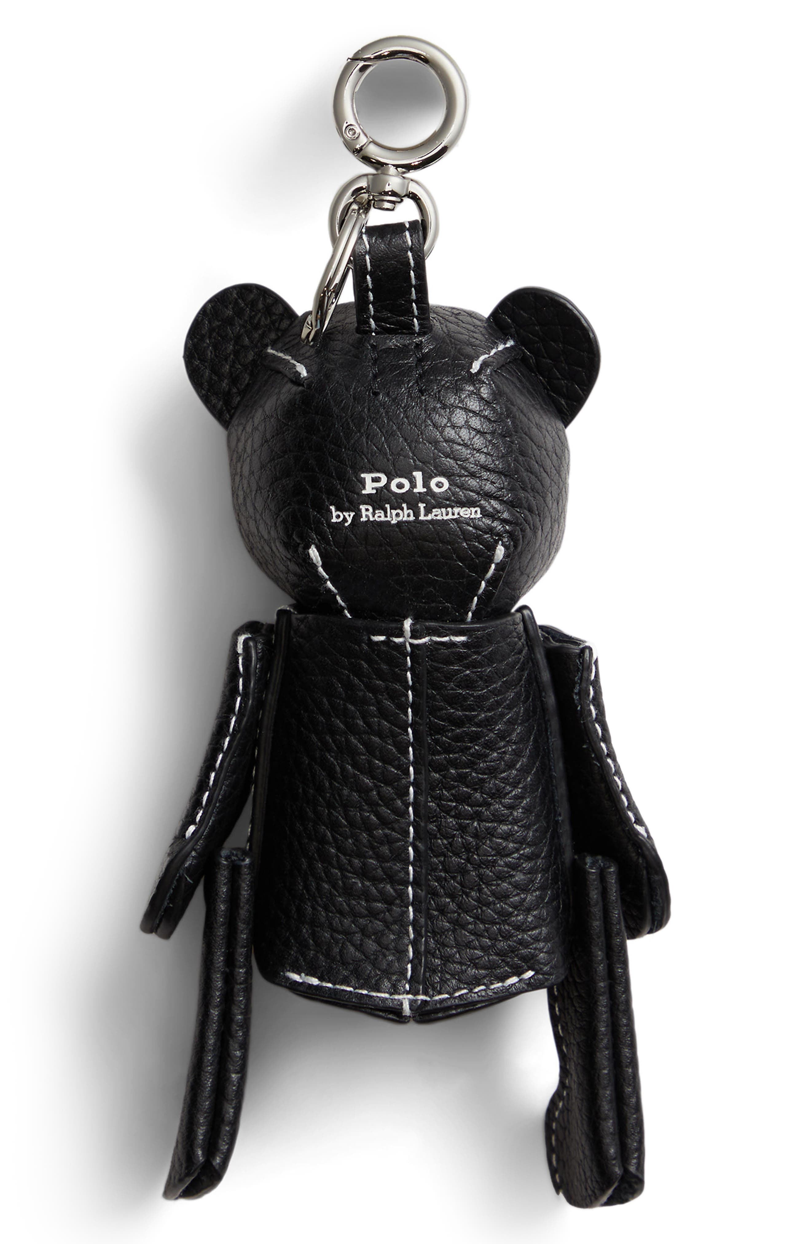 Polo Ralph Lauren Pebbled Leather Bear Charm, Alternate, color, Black