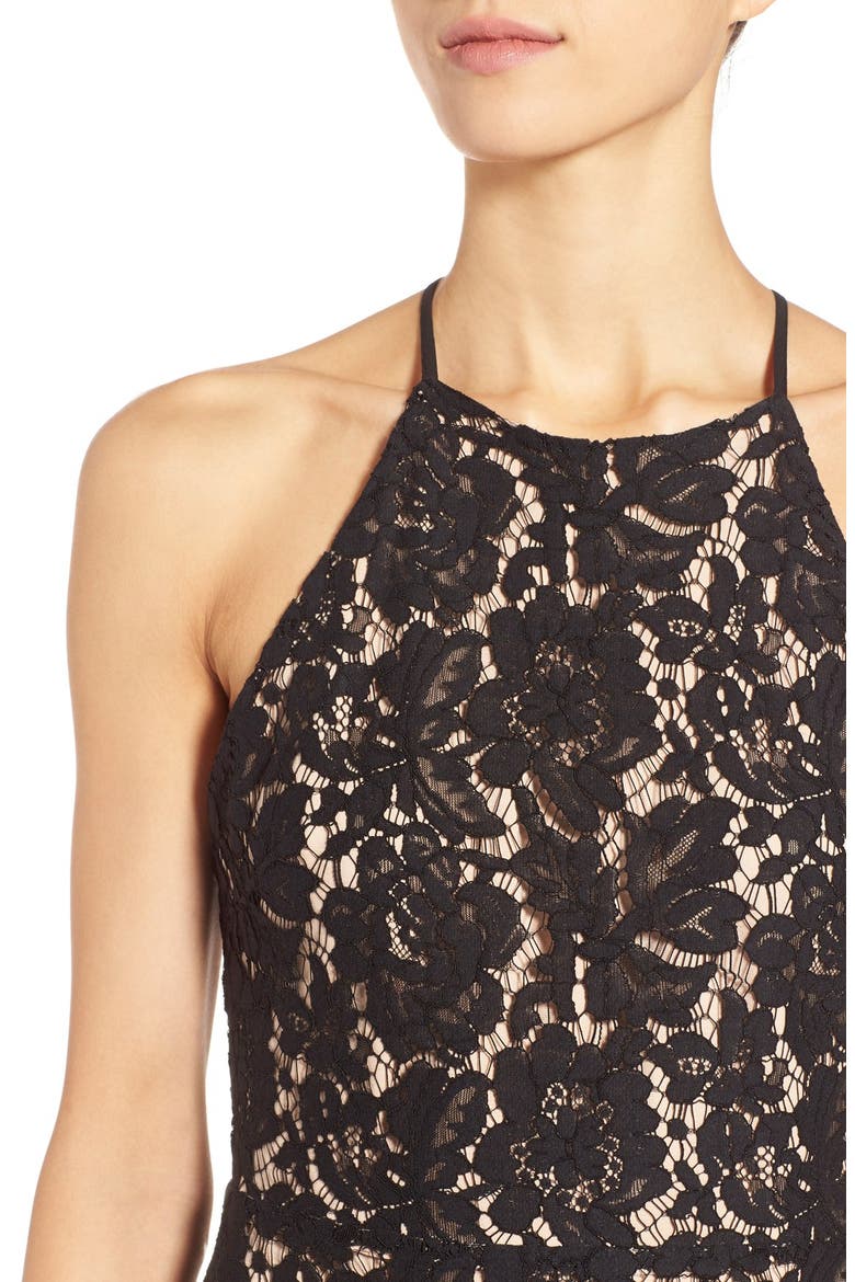 Lace Open Back Minidress, Alternate, color, BLACK NUDE