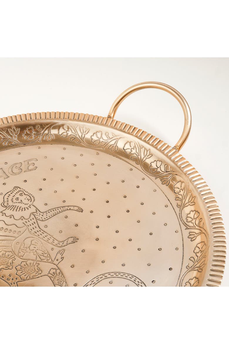 Nanpur Patterned Handle Round Metal Decorative Tray 17X14X3 In, Alternate, color, Gold