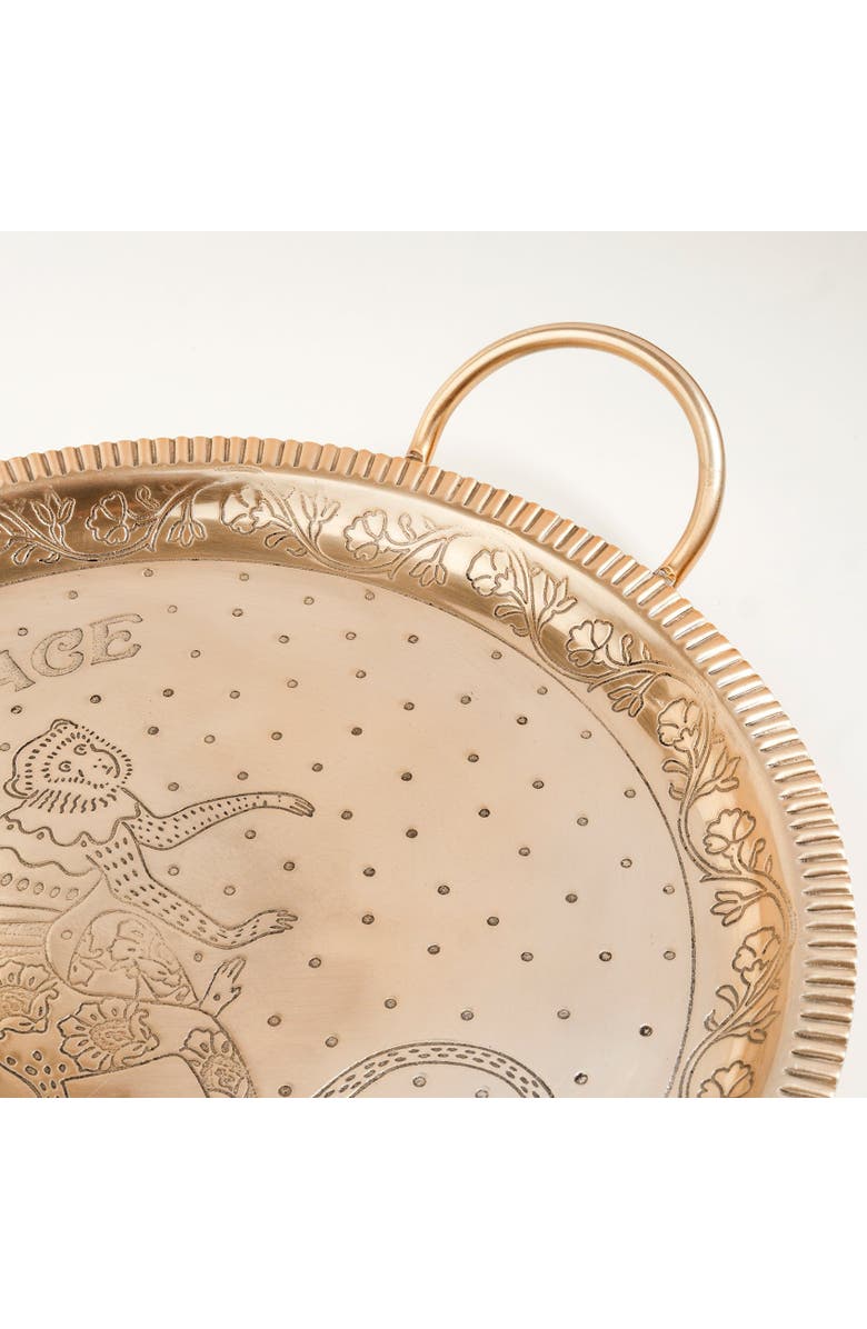 Zsa Zsa Zsu Nanpur Patterned Handle Round Metal Decorative Tray 17X14X3 In, Alternate, color, Gold