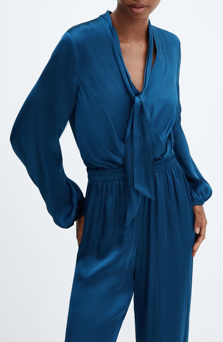 MANGO Cirsa Long Sleeve Satin Jumpsuit, Alternate, color, 