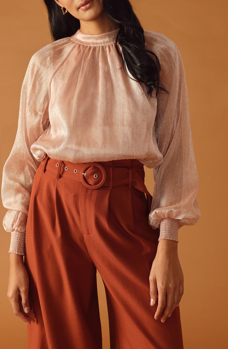 FLYING TOMATO Embellished Long Sleeve Top, Alternate, color, Rose