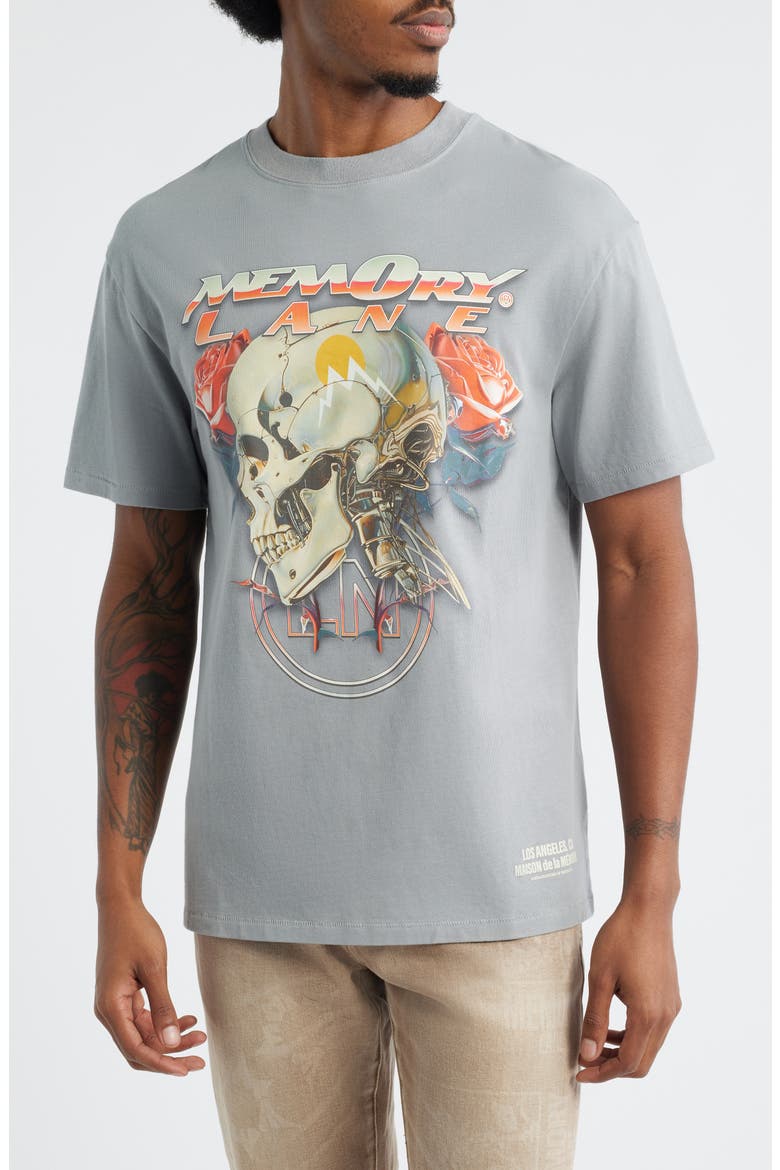 Skull Roses Cotton Graphic T-Shirt, Main, color, GREY