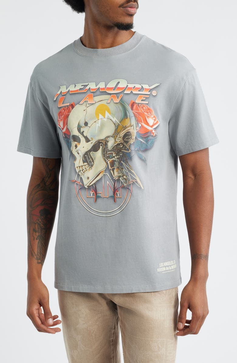 MEMORY LANE Skull Roses Cotton Graphic T-Shirt, Main, color, Grey