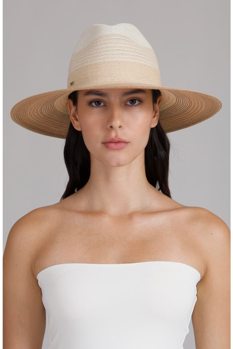 Emmanuelle UPF 50+ Wide Brim Packable Straw Fedora, Alternate, color, IVORY/ NATURAL/ CAMEL