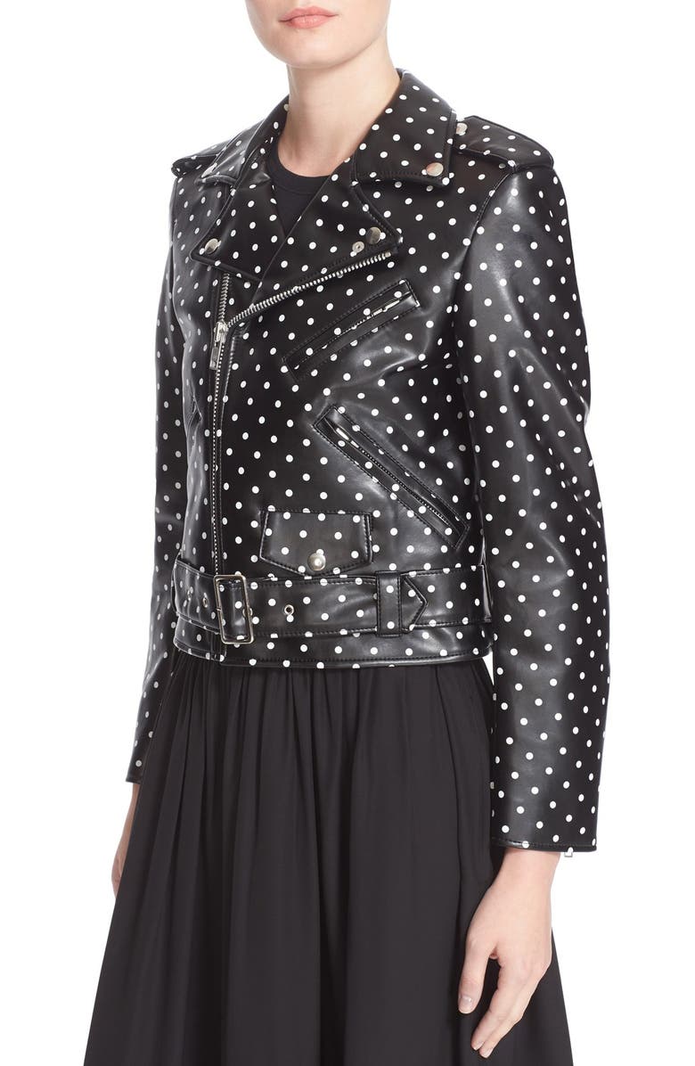 Comme des Garçons Polka Dot Faux Leather Moto Jacket, Alternate, color,