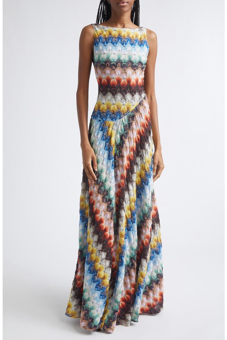 Metallic Knit Lace Gown, Main, color, MULTICOLOR ON BLACK BASE