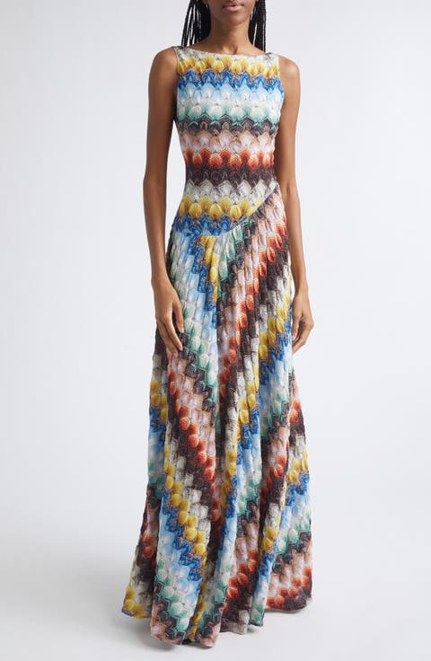 Metallic Knit Lace Gown