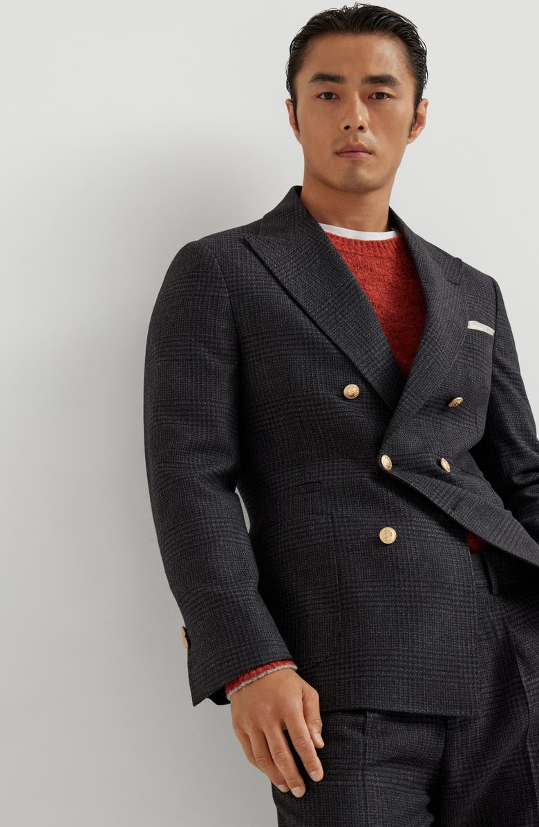 Brunello Cucinelli Prince of Wales deconstructed blazer, Alternate, color, Anthracite