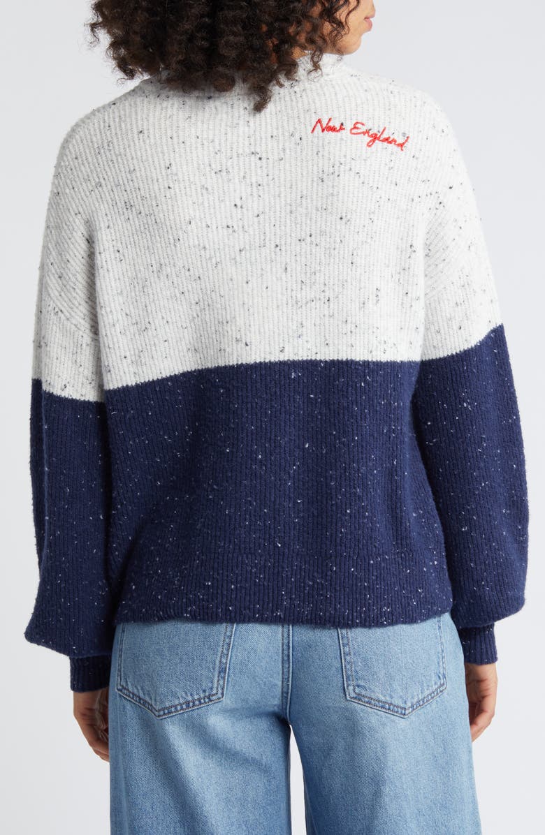 WEAR by Erin Andrews Women's WEAR by Erin Andrews  White/Navy New England Patriots Lighweight Modest Crop Color-Block Pullover Sweater, Alternate, color, White