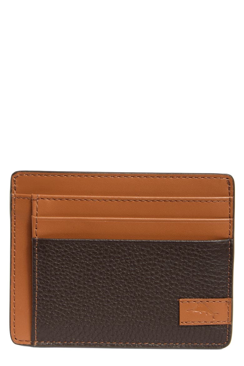 Como Pebbled Leather Slim Card Case, Main, color, BROWN/ TAN