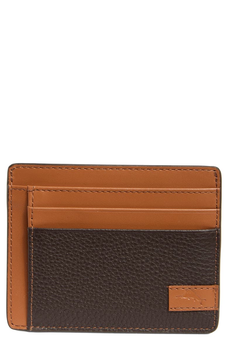 Tommy Bahama Como Pebbled Leather Slim Card Case, Main, color, Brown/ Tan