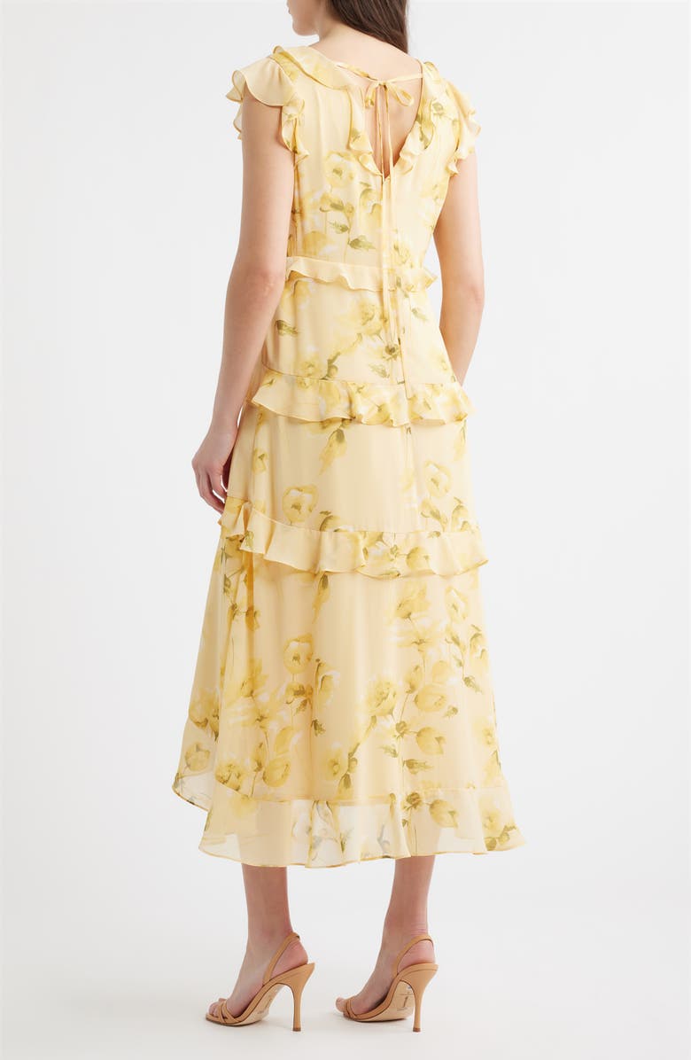 CeCe Print Ruffle Midi Dress, Alternate, color, Golden Haze