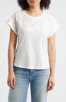 Wit & Wisdom Embroidered Eyelet Cap Sleeve T-Shirt
