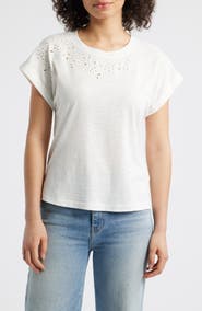 Wit & Wisdom Embroidered Eyelet Cap Sleeve T-Shirt