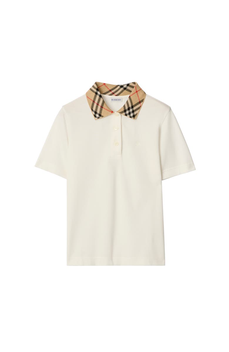 Burberry Check Collar Cotton Polo Shirt, Alternate, color, Chalk White