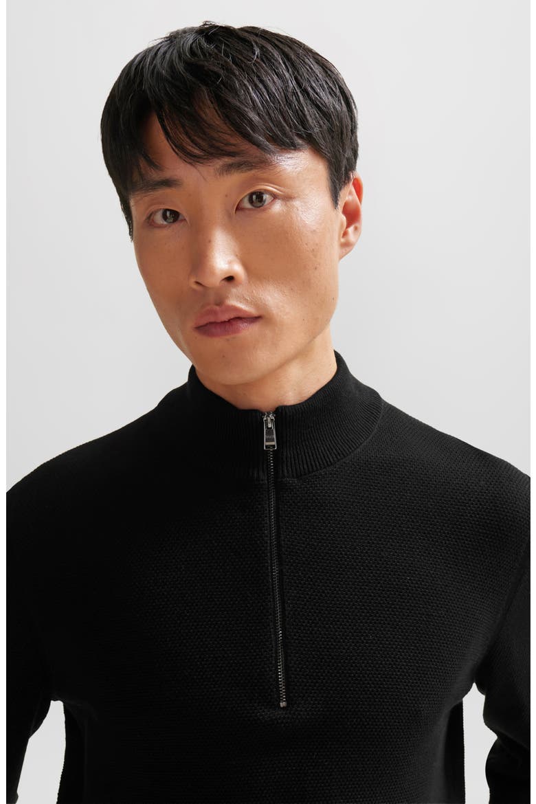 Ebrando Textured Cotton Half Zip Sweater, Alternate, color, BLACK