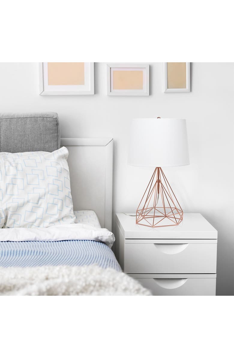 LALIA HOME Geometric Rose Gold Wired Table Lamp with Fabric Shade, Alternate, color,