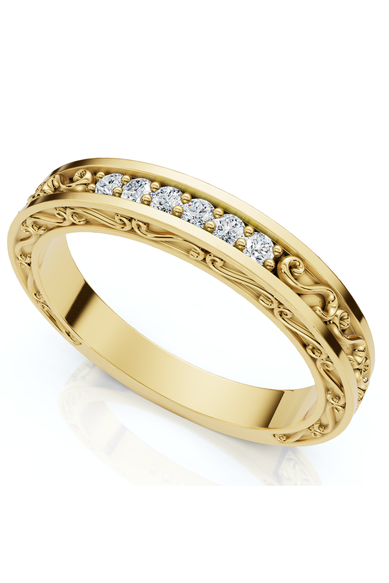 Stackable Diamond Wedding Ring Scroll Pattern Band 14k Gold Lab Grown, Main, color, 14k Yellow Gold