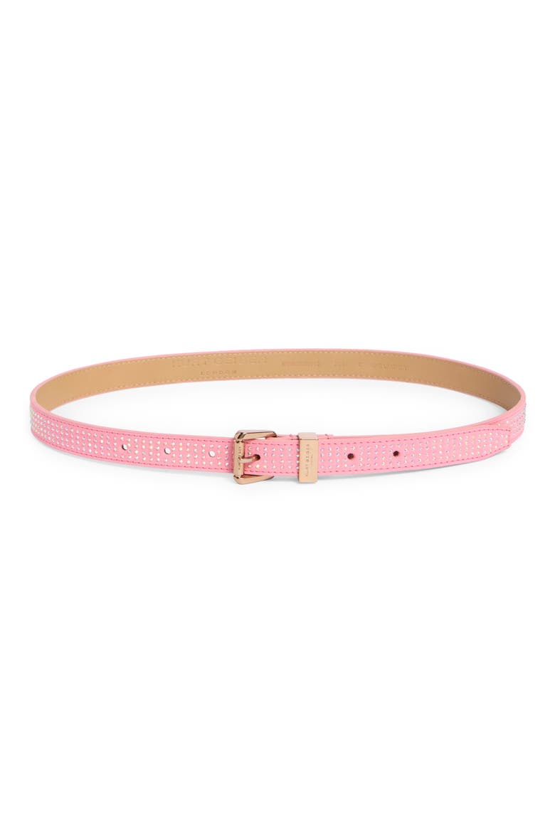Hotfix Rhinestone Embellished Leather Belt, Main, color, PINK/ SHINY BRASS
