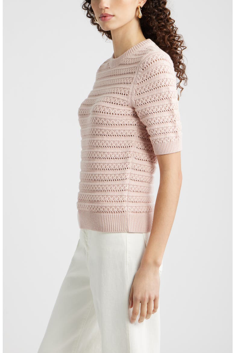Open Stitch Crewneck Sweater, Alternate, color, PINK SMOKE