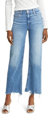 PAIGE Leenah Raw Hem High Waist Ankle Wide Leg Jeans