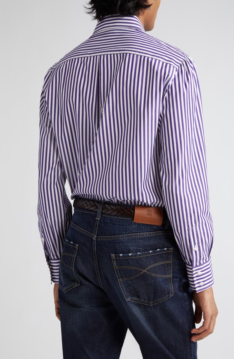 Brunello Cucinelli Basic Fit Stripe Button-Up Shirt, Alternate, color,