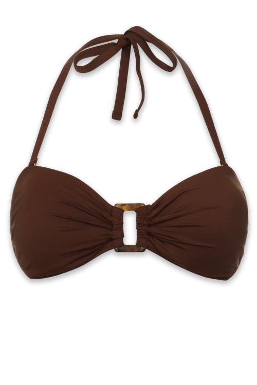 Helen Jon Hook Back Tortoise Bandeau In Textured Chocolate Brown