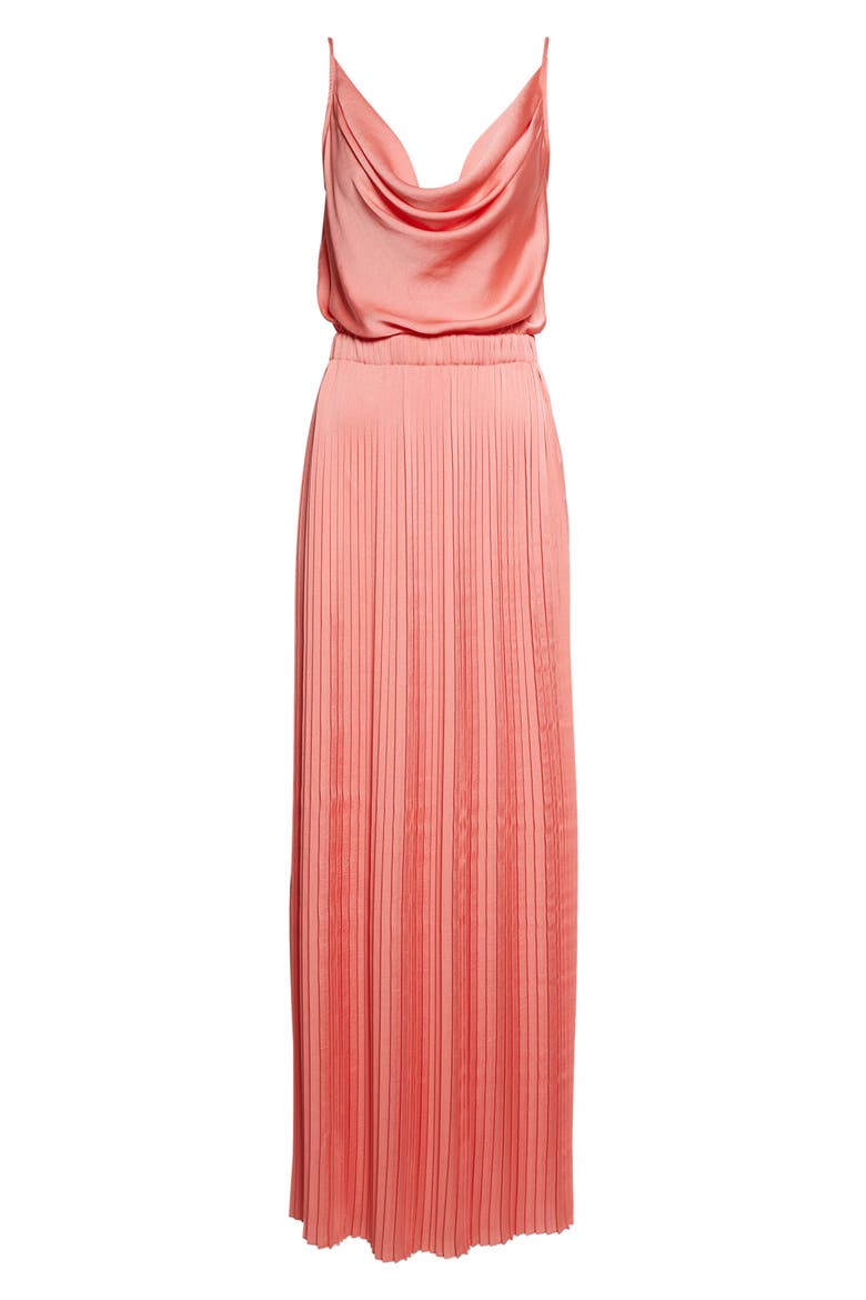 Adalyn Cowl Neck Pleated Maxi Dress, Alternate, color, CORAL