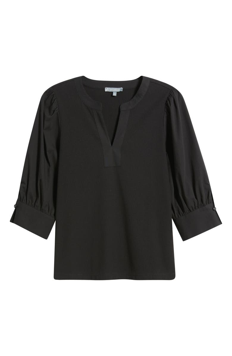 Wit & Wisdom Mixed Media Puff Sleeve Top, Alternate, color, Black
