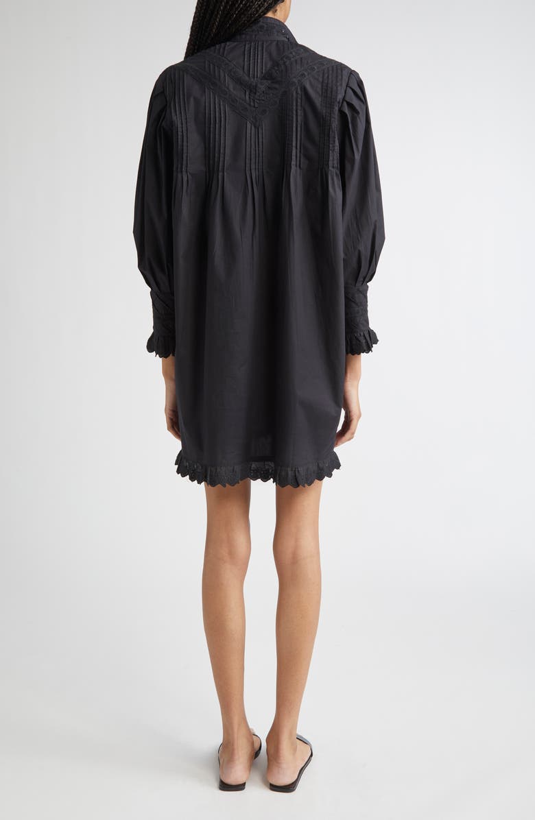 MILLE Mika Pintuck Lace Long Sleeve Dress, Alternate, color, Black Poplin