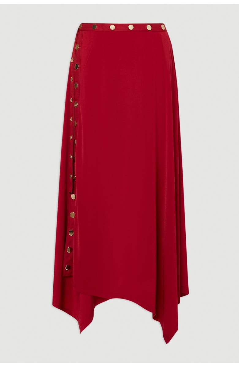 Karen Millen Crepe Hanky Hem Eyelet Maxi Skirt, Alternate, color, Burgundy