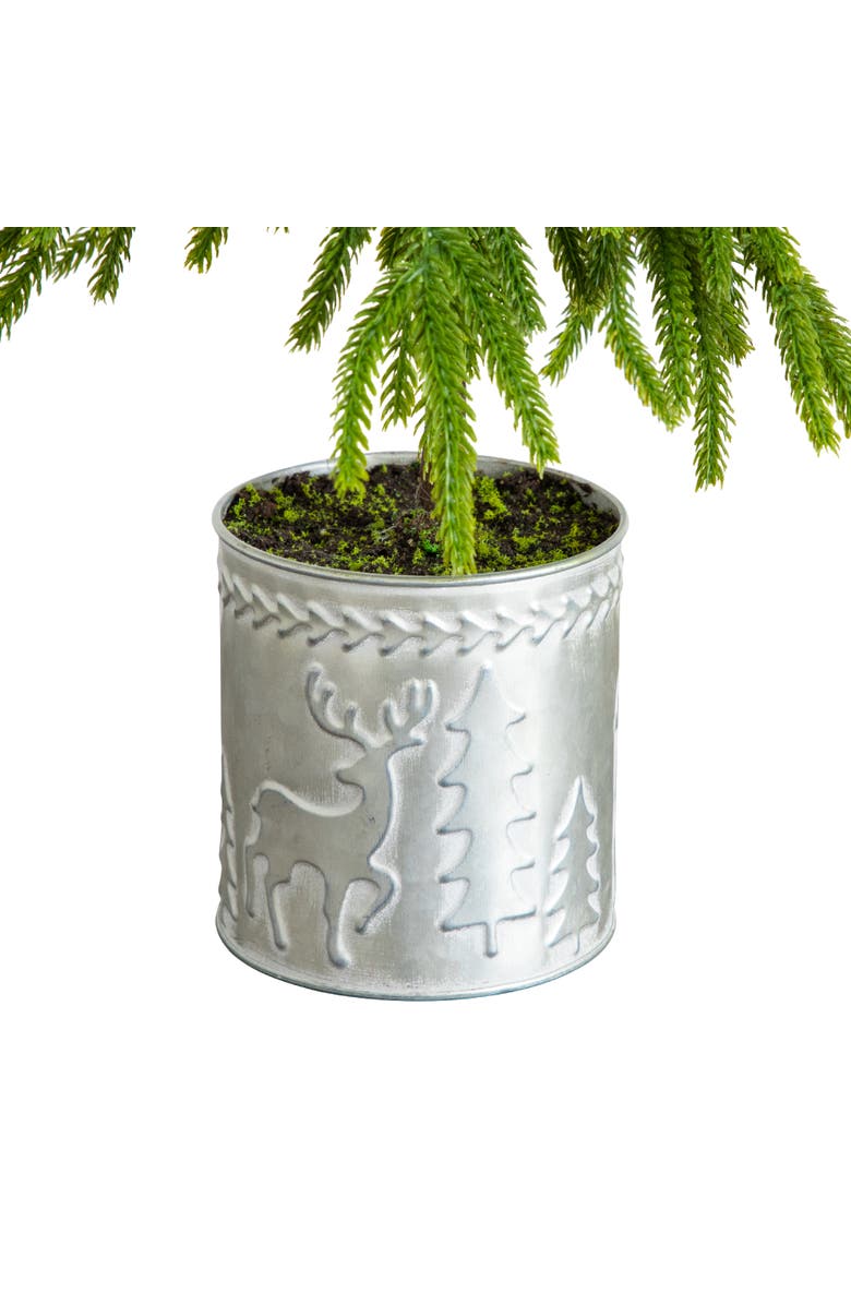 NEARLY NATURAL 20-in Artificial Real Touch Down Swept Norfolk Island Pine in Christmas Tin Metal Planter with Natural Look, Alternate, color, Green/White