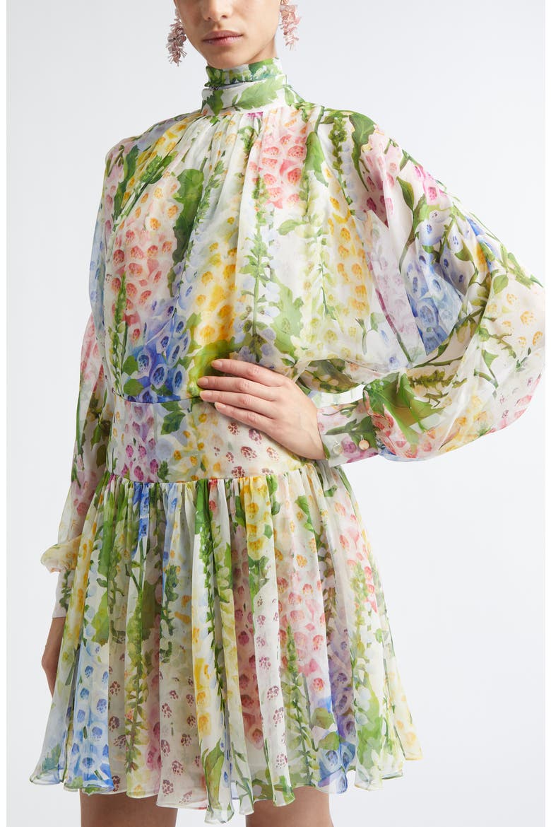 Foxglove Long Sleeve Silk Chiffon Dress, Alternate, color, WHITE MULTI