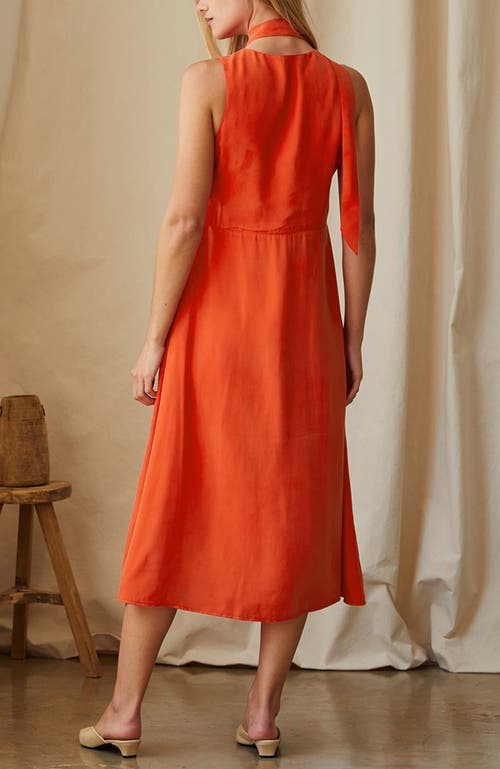Crescent Cupro Midi Dress With Scarf In Red