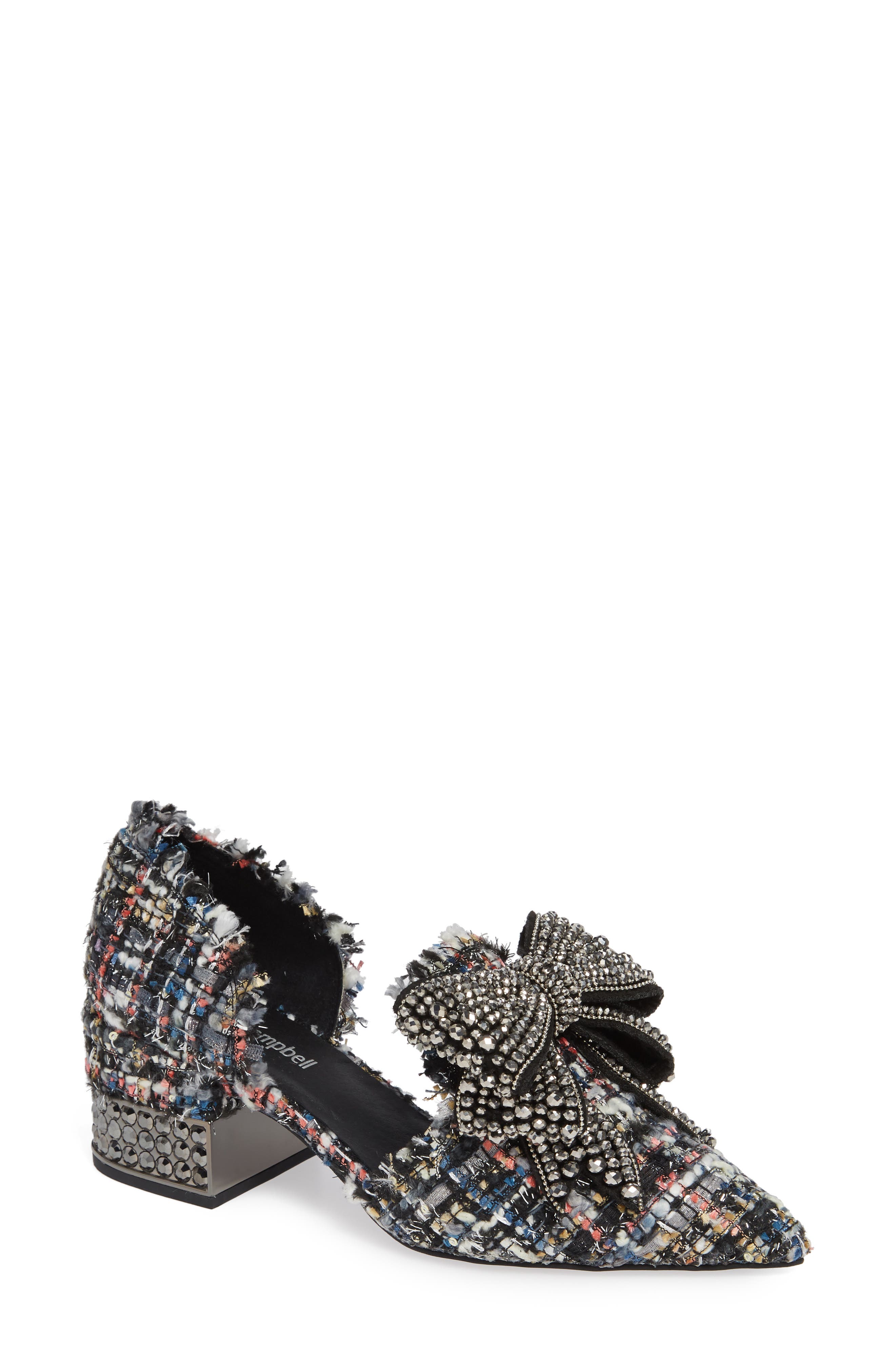 Valenti Embellished Bow Loafer, Main, color, BLACK MULTI TWEED PEWTER