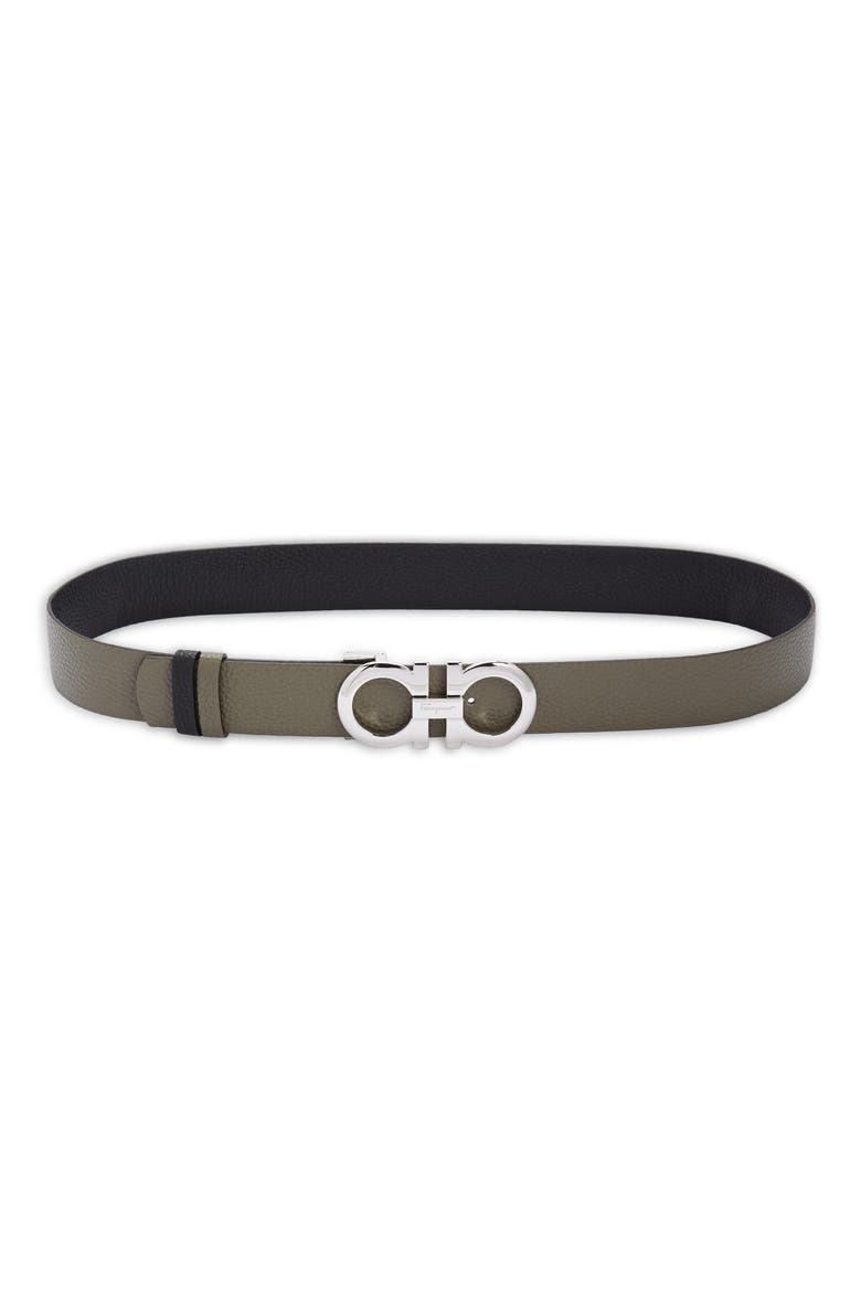 Mediterraneo Vitello Reversible Leather Belt, Main, color, VERDE OLIVO / NERO