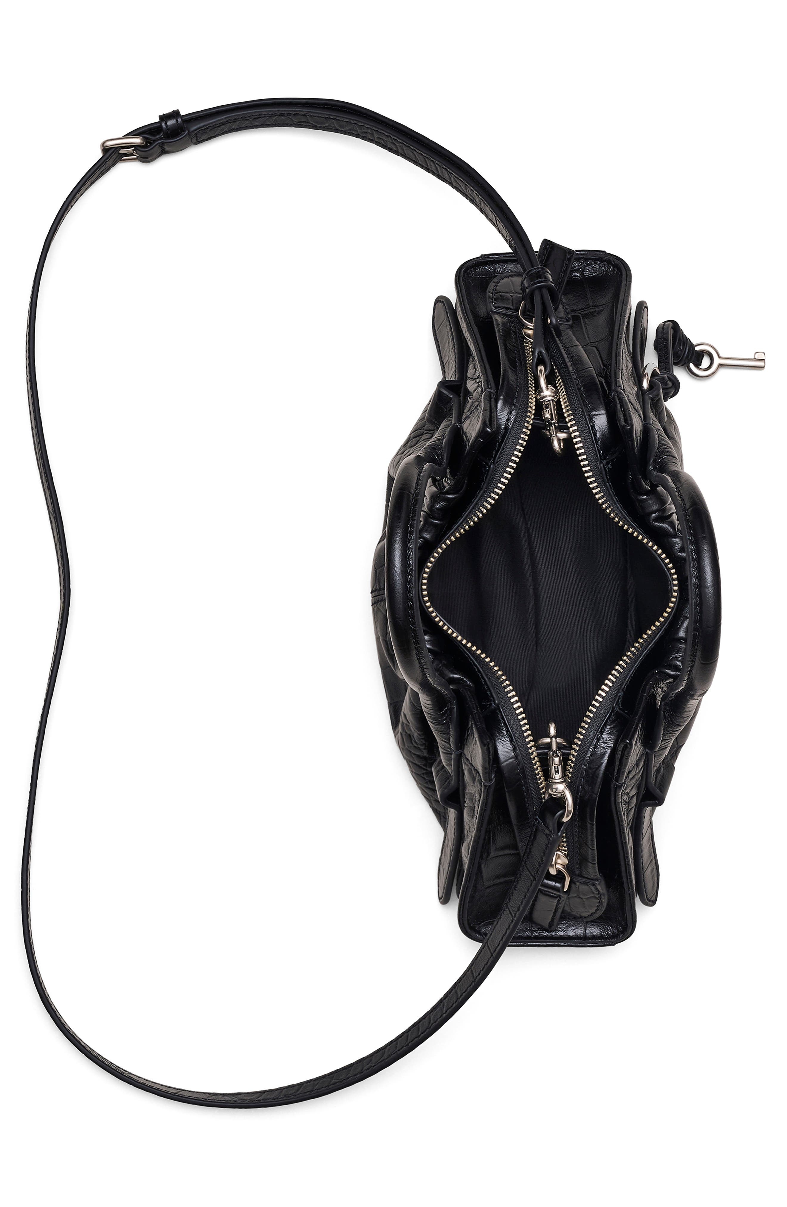 Marc Jacobs The Croc Embossed Cristina Small Satchel, Alternate, color, Black