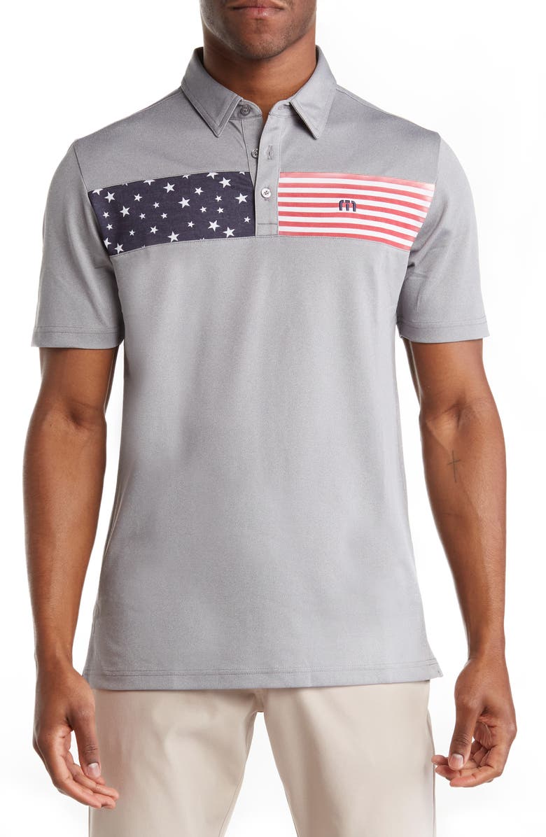 TravisMathew Sea to Sea Americana Polo Shirt, Main, color, Heather Medium Grey