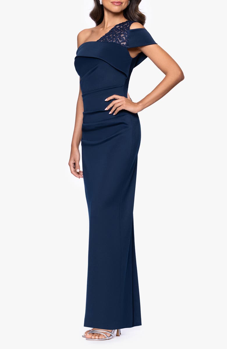 Betsy & Adam One-Shoulder Sheath Dress, Alternate, color, Navy/ Nude/ Navy