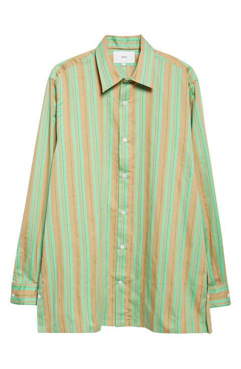 Safari Stripe Oversize Cotton 
Silk Button-Up Shirt