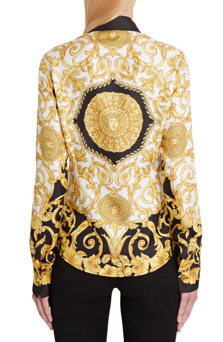 Versace Hibiscus Print Silk Shirt, Alternate, color, 
