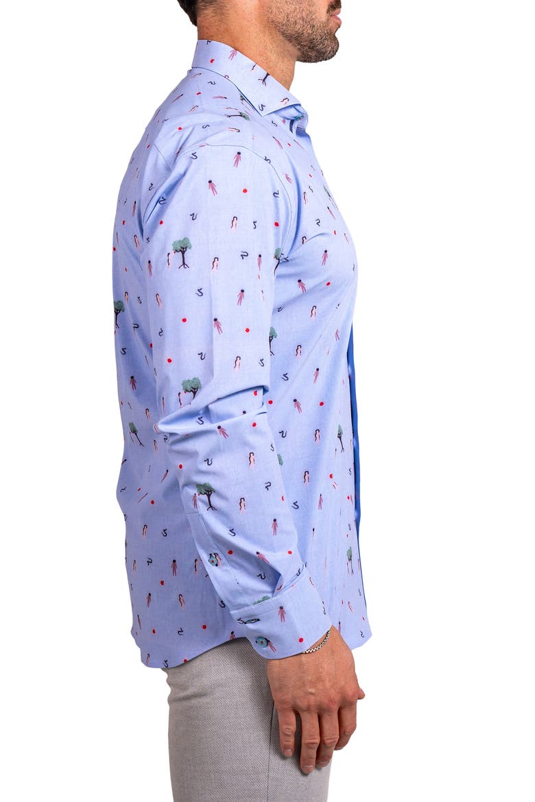 Einstein Stretch Ascension 0207 Eden Print Contemporary Fit Button-Up Shirt, Alternate, color, BLUE