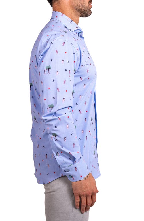 Maceoo Einstein Stretch Ascension 0207 Eden Print Contemporary Fit Button-up Shirt In Blue