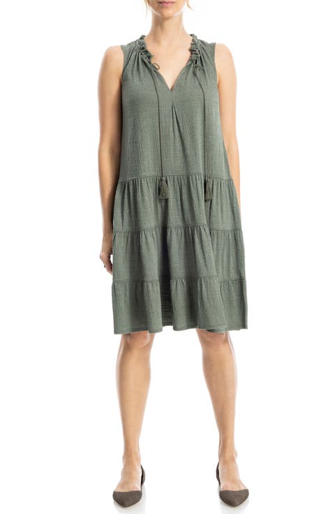 Tassel Tie Sleeveless Tiered Shift Dress