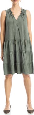MAX STUDIO Tassel Tie Sleeveless Tiered Shift Dress