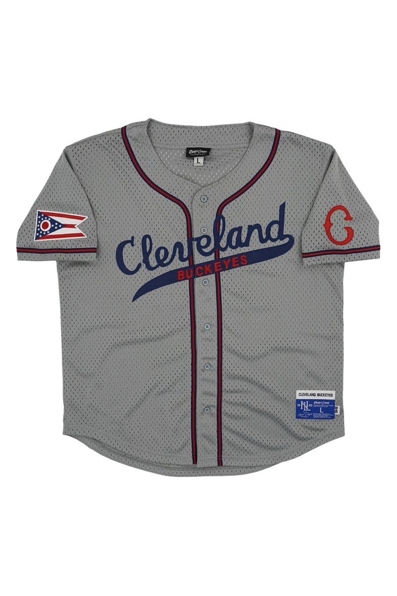 Men's Rings & Crwns #10 Gray Cleveland Buckeyes Mesh Button-Down Replica Jersey, Alternate, color, Gray