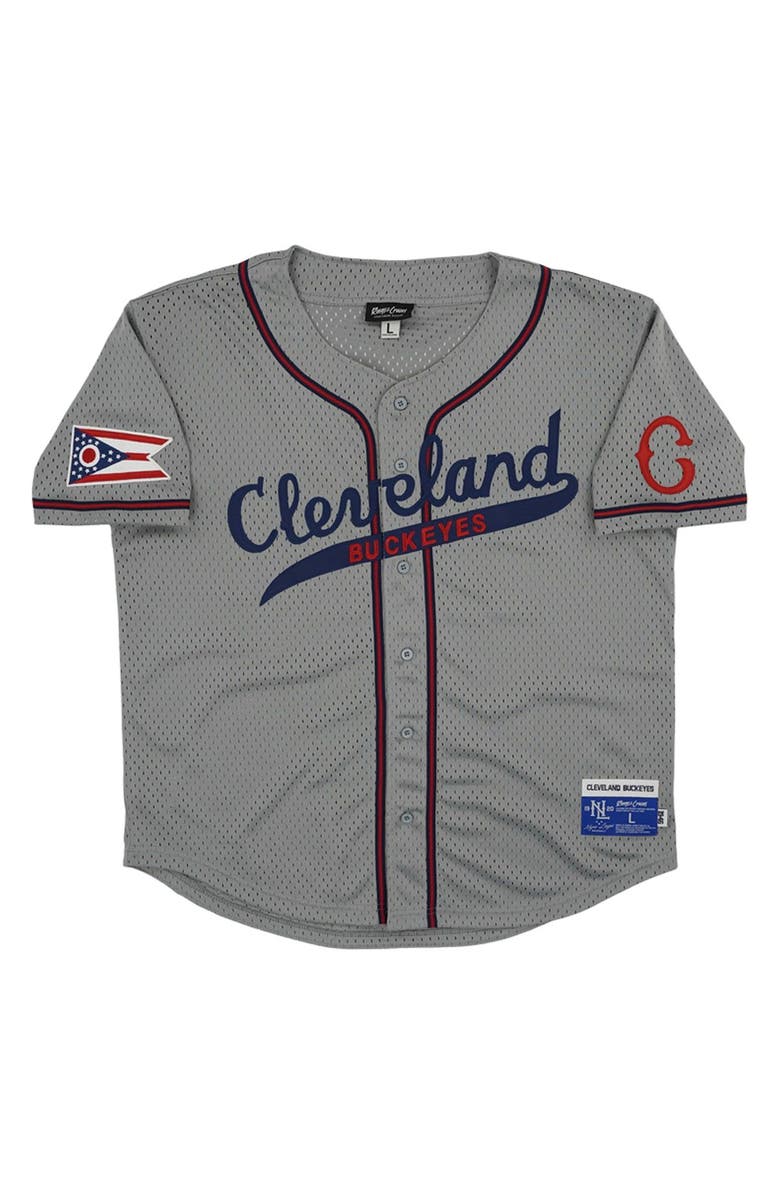 RINGS & CRWNS Men's Rings & Crwns #10 Gray Cleveland Buckeyes Mesh Button-Down Replica Jersey, Alternate, color, 