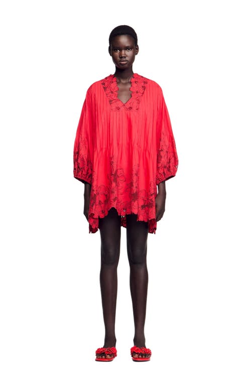 Sandro Short Dress With Floral Details In Red